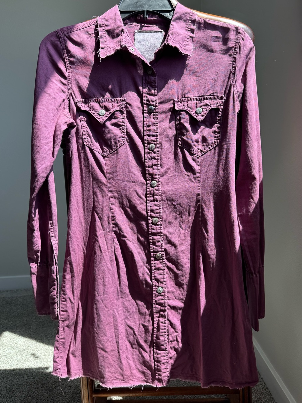 Levi’s Western Shirt Dress Womens Y2K Purple Snap Button Denim Style Long Sleeve